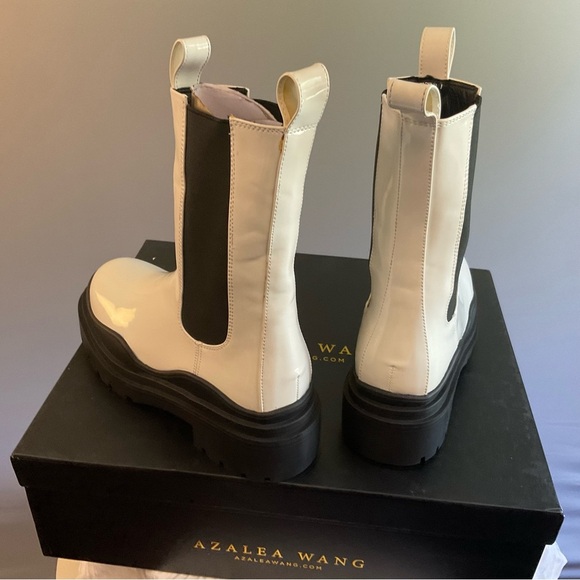 Azalea Wang Akira Ghosted White Black Chelsea Boot, Faux Patent Leather, NIB, 7 - Picture 4 of 16